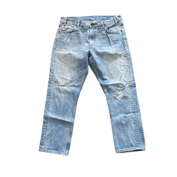 Levi's 505 C Light Wash Whiskered High Waist Distressed Skinny Jeans Size 32 - Picture 2 of 5